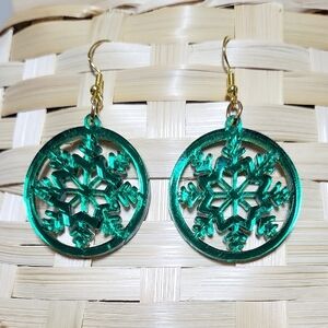 Snowflake Green Mirror Acrylic Earrings